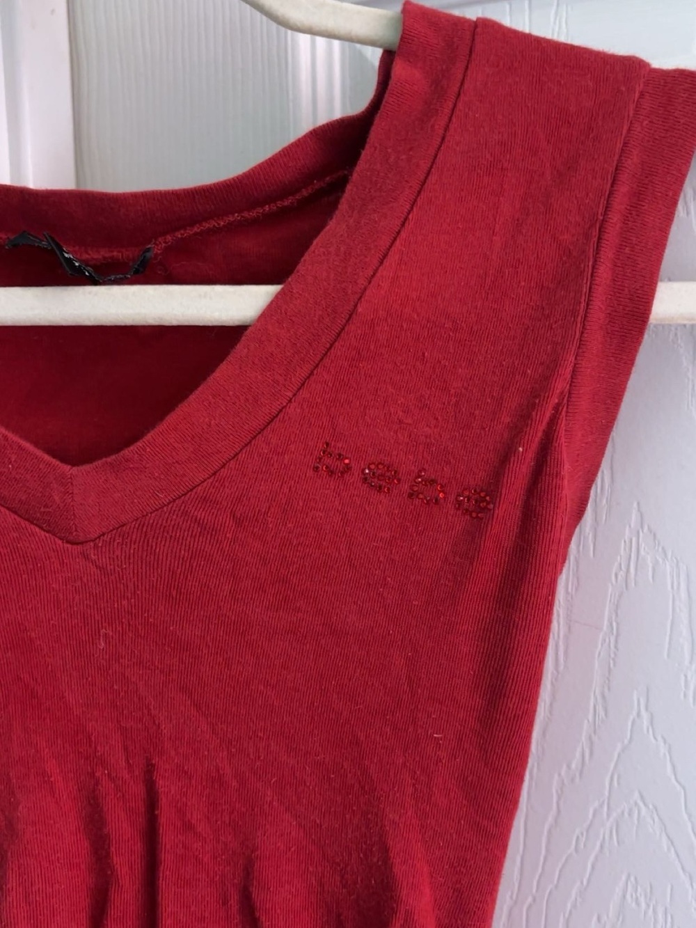 bebe Deep Red V-Neck Sleeveless Tank - Picture 2 of 2